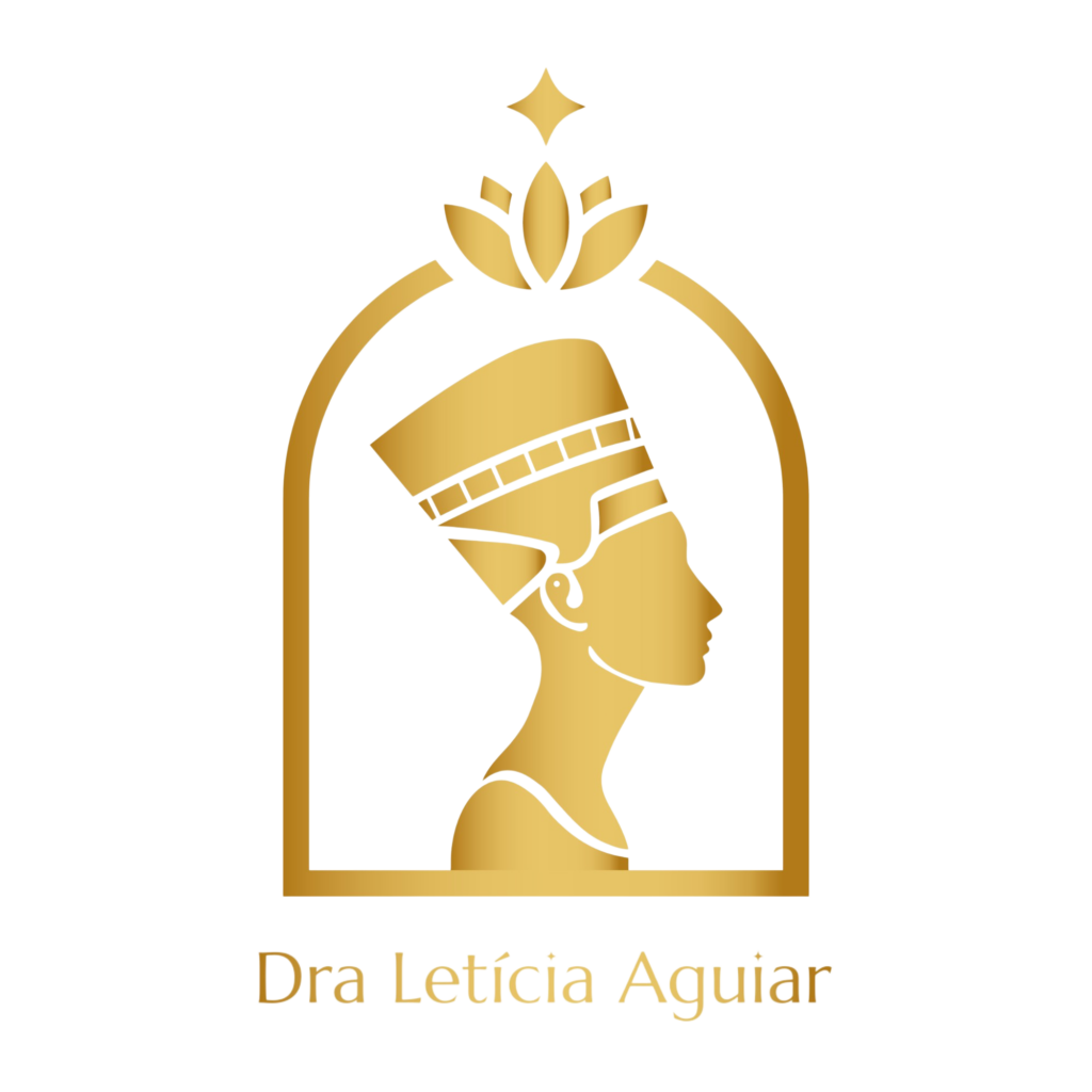 logo da dra leticia aguiar | nefertite dourada com flor de lotus | odontologia e harmonização orofacial